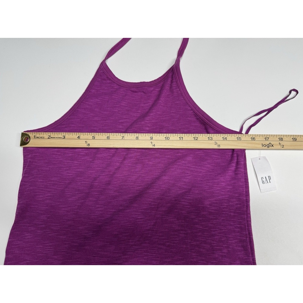 Gap  Tie Neck Open Back Halter Tank Top Burnout Ribbed T Shirt Large Purple - Picture 6 of 9